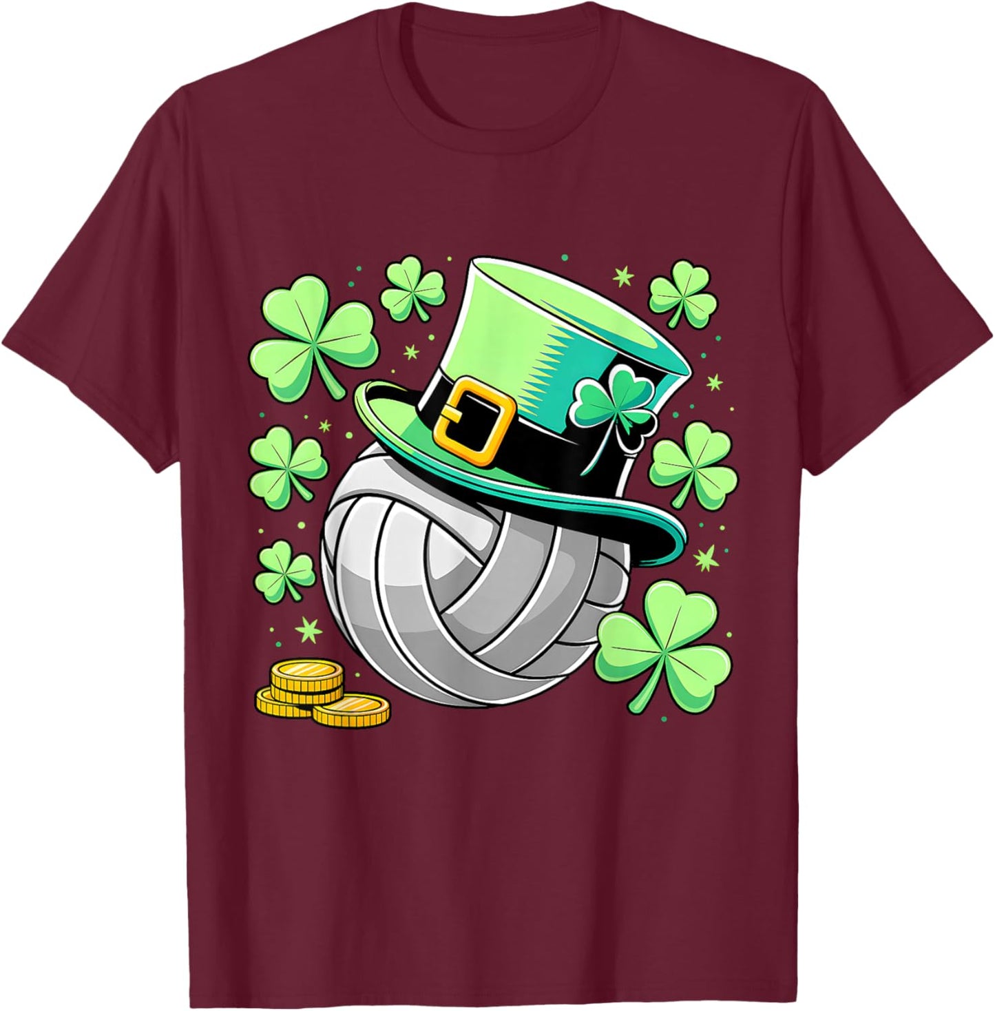 Volleyball St Patricks Day Lucky Volleyball Player Shamrock T-Shirt - T-Shirt | Maroon