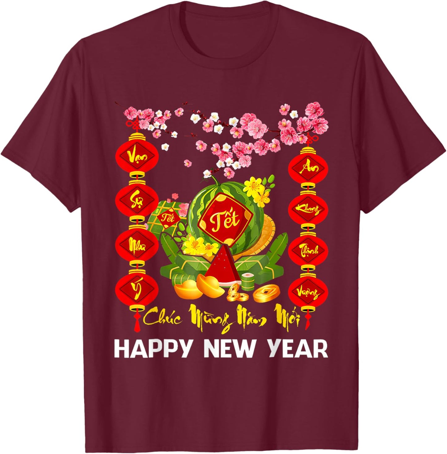Chuc Mung NAM Moi Xuan Binh NGO Vietnamese New Year TET 2026 T-Shirt - T-Shirt | Maroon