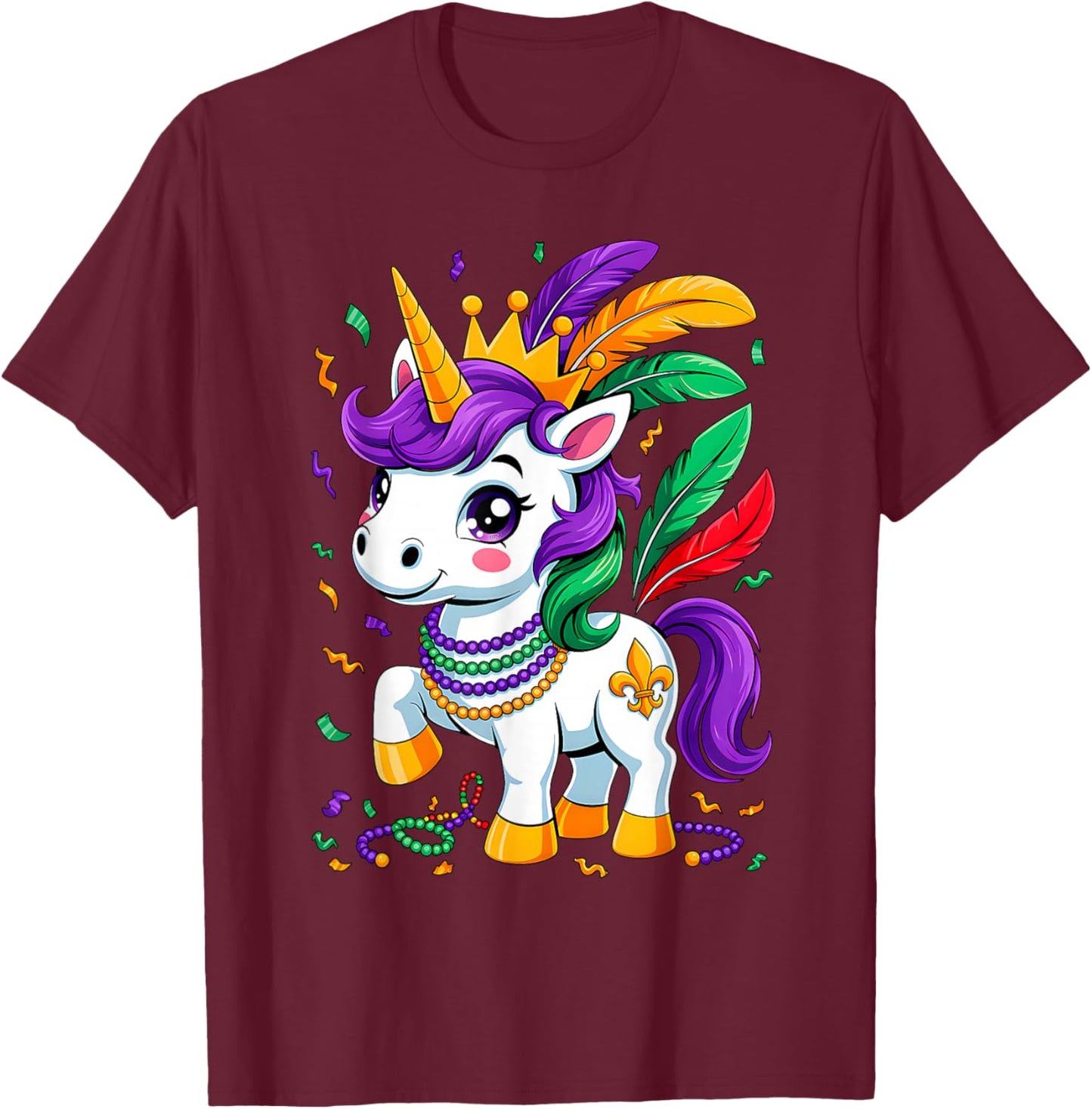 Cute Unicorn Mardi Gras Fat Tuesday Girls Kids Women Unicorn T-Shirt - T-Shirt | Maroon