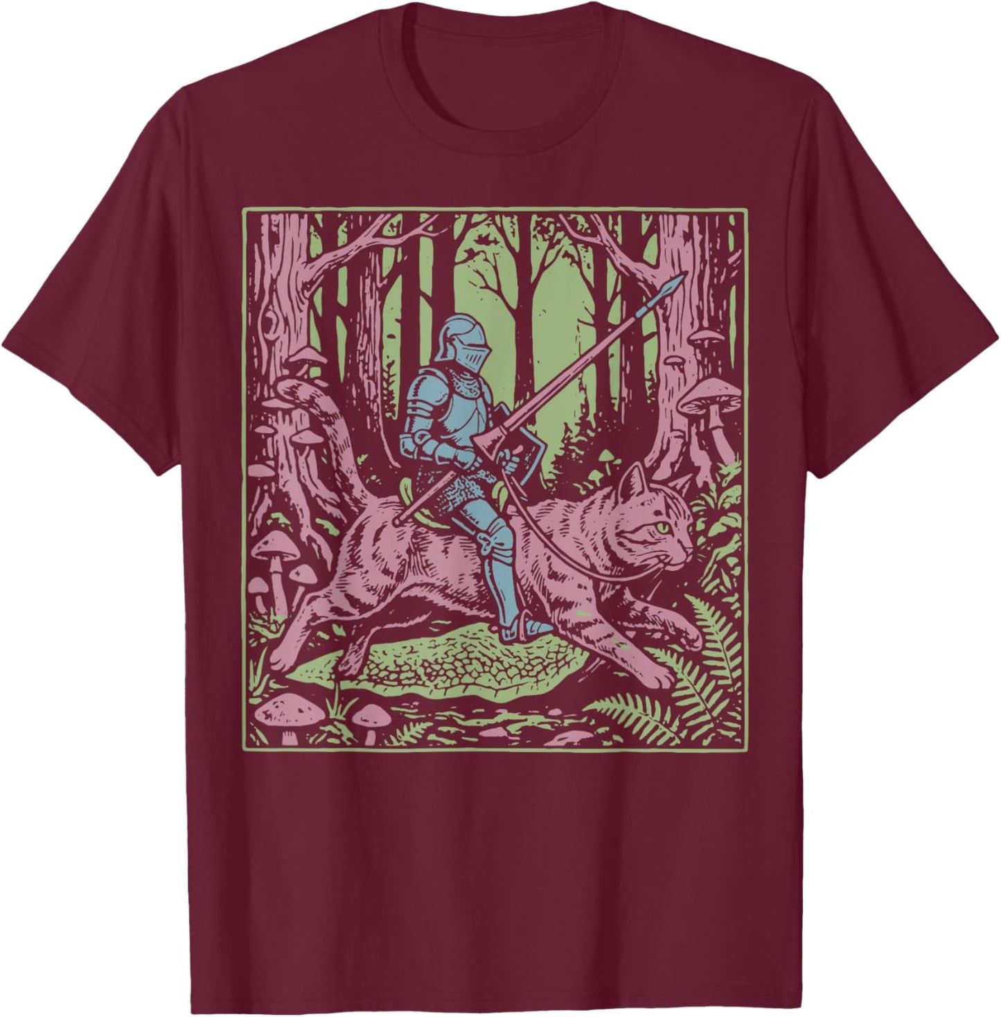 Knight Riding Cat T-Shirt - T-Shirt | Maroon