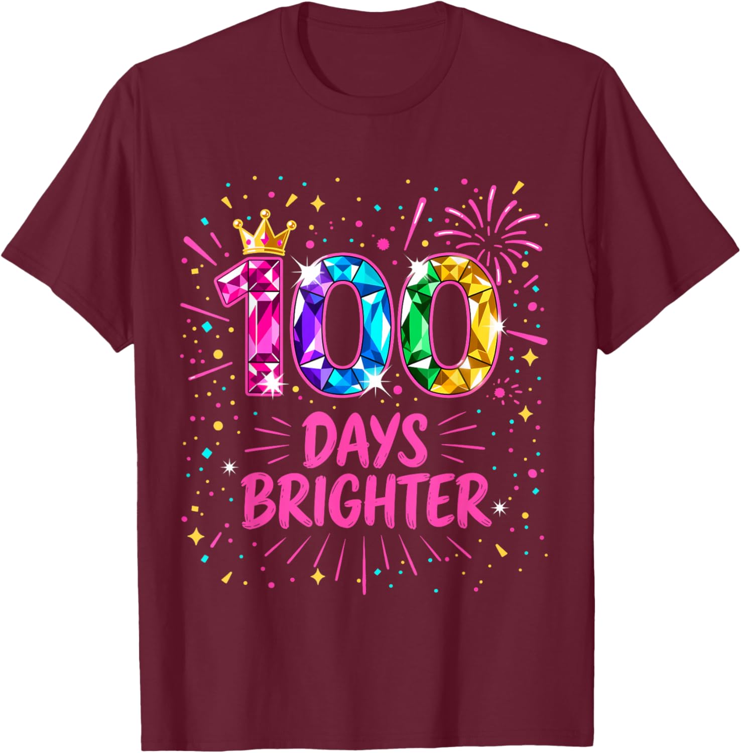 Cute 100 Days Brighter Girls Crown Jewels 100 Days of School T-Shirt - T-Shirt | Maroon