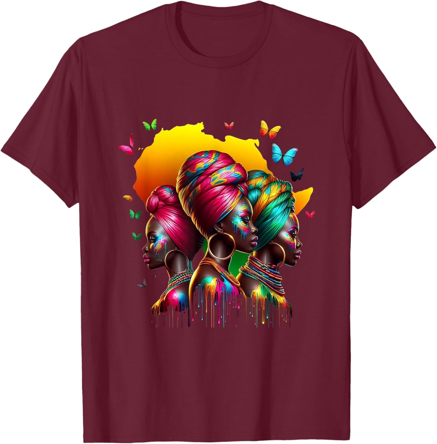 Black Women African Melanin Dope Queen Afro Headwrap Rooted T-Shirt - T-Shirt | Maroon