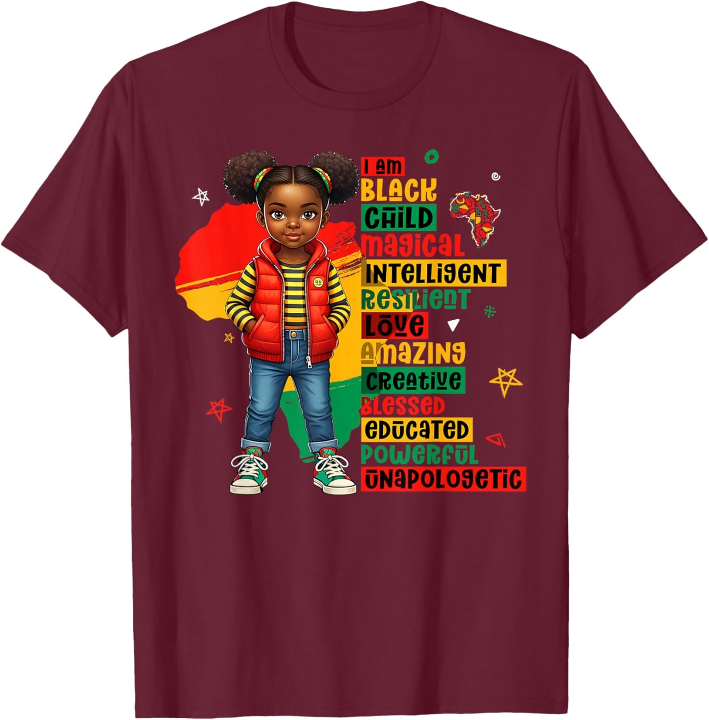 I Am Black Child Magical African Girl History Month Kids T-Shirt - T-Shirt | Maroon