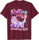 Rolling Into 7 Years Old Roller Skating Girl 7th Birthday T-Shirt - T-Shirt | Maroon
