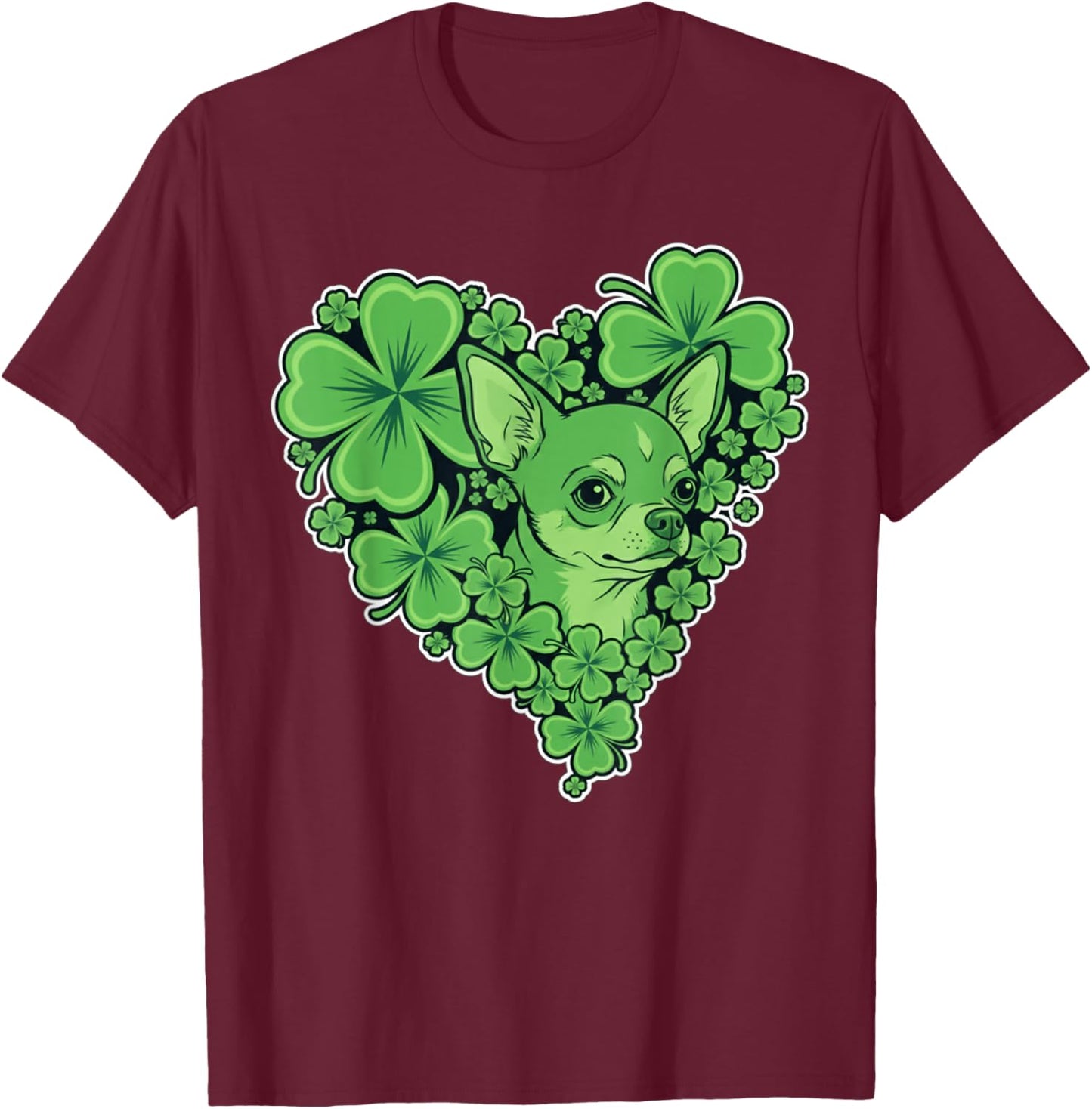 Cute Chihuahua Dog Heart Shamrock Women Men St Patricks Day T-Shirt - T-Shirt | Maroon