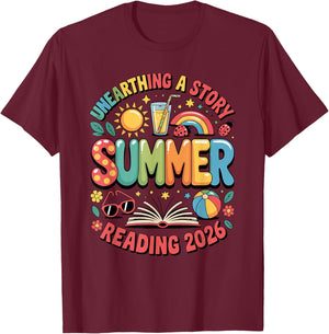 Unearth a Story Summer 2026 Summer Reading Program Book T-Shirt - T-Shirt | Maroon