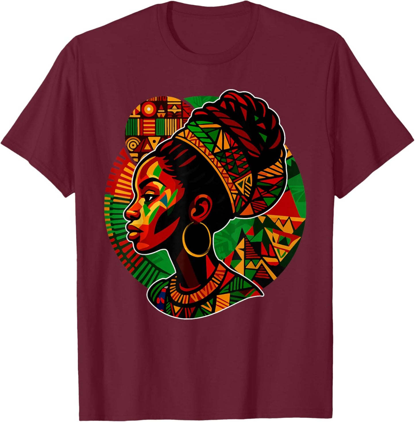 Black Queen Black History Month Women Girls Dashiki Print T-Shirt - T-Shirt | Maroon