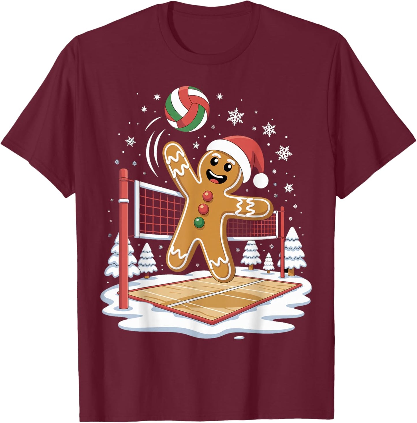 Funny Gingerbread Volleyball Player Christmas T-Shirt - T-Shirt | Maroon