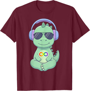 Autism Acceptance Dinosaur Headphones Infinity Symbol T-Rex T-Shirt - T-Shirt | Maroon