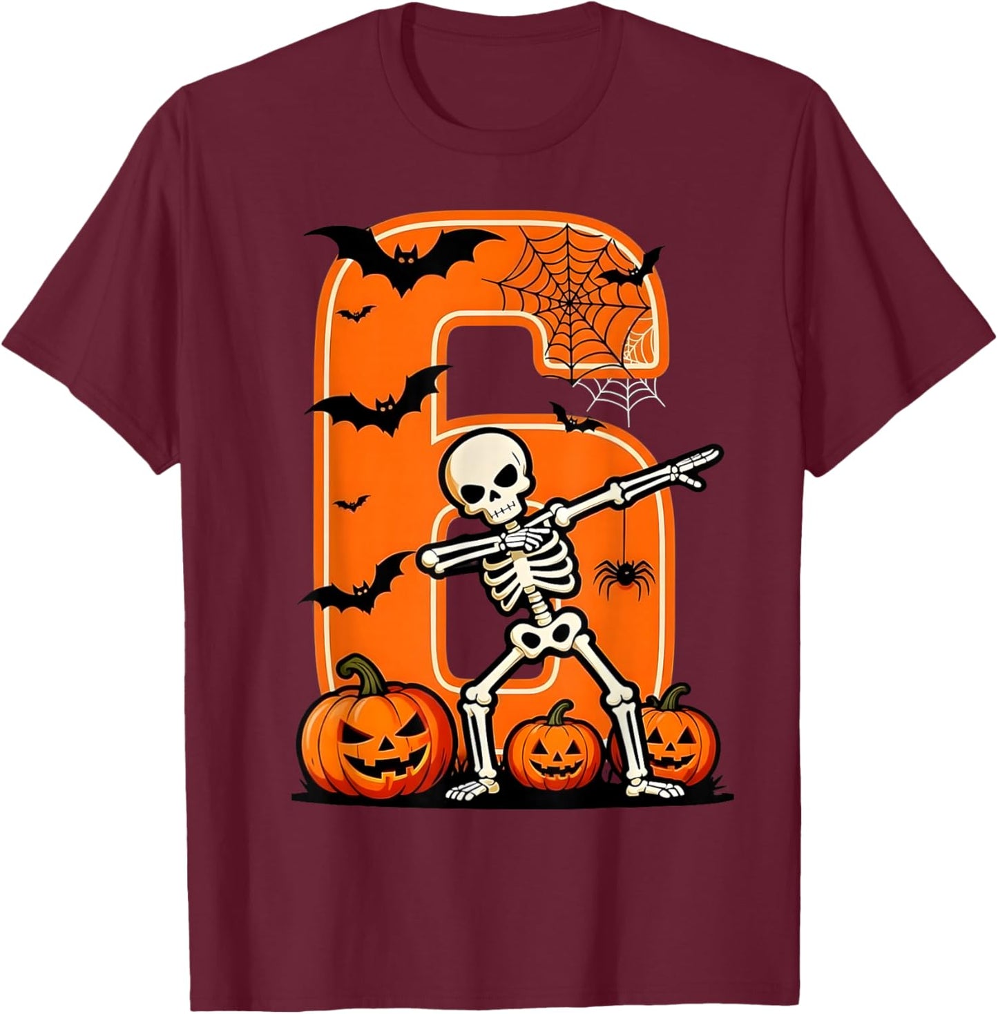 Six Seven Meme Couple Matching Skeleton Pumpkin Halloween T-Shirt - T-Shirt | Maroon