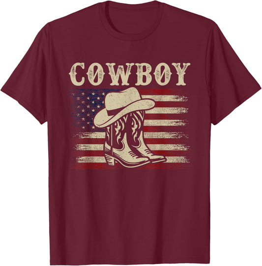 Western Country Men Teen Boy Kid Rodeo Southern Cowboy T-Shirt - T-Shirt | Maroon