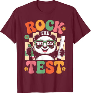 Rock The Test Day Fun Panda Exam Cheer Funny School Teacher T-Shirt - T-Shirt | Maroon