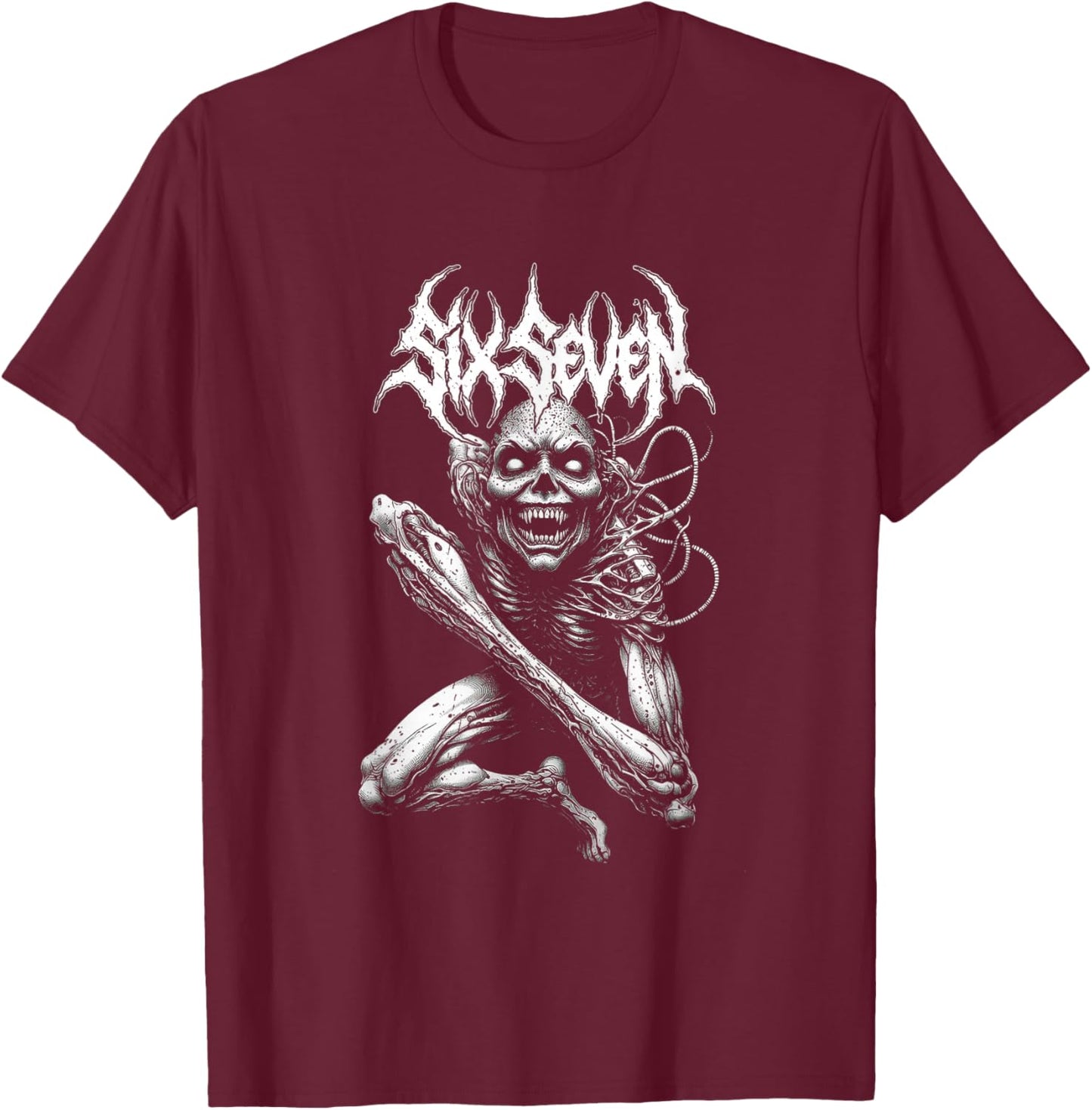 67 Six Seven Heavy Metal Death Metal Metalhead Brainrot T-Shirt - T-Shirt | Maroon