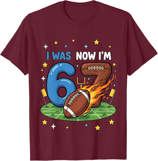 I was 6 Now Im 7 American Football 7th Birthday Boy T-Shirt - T-Shirt | Maroon