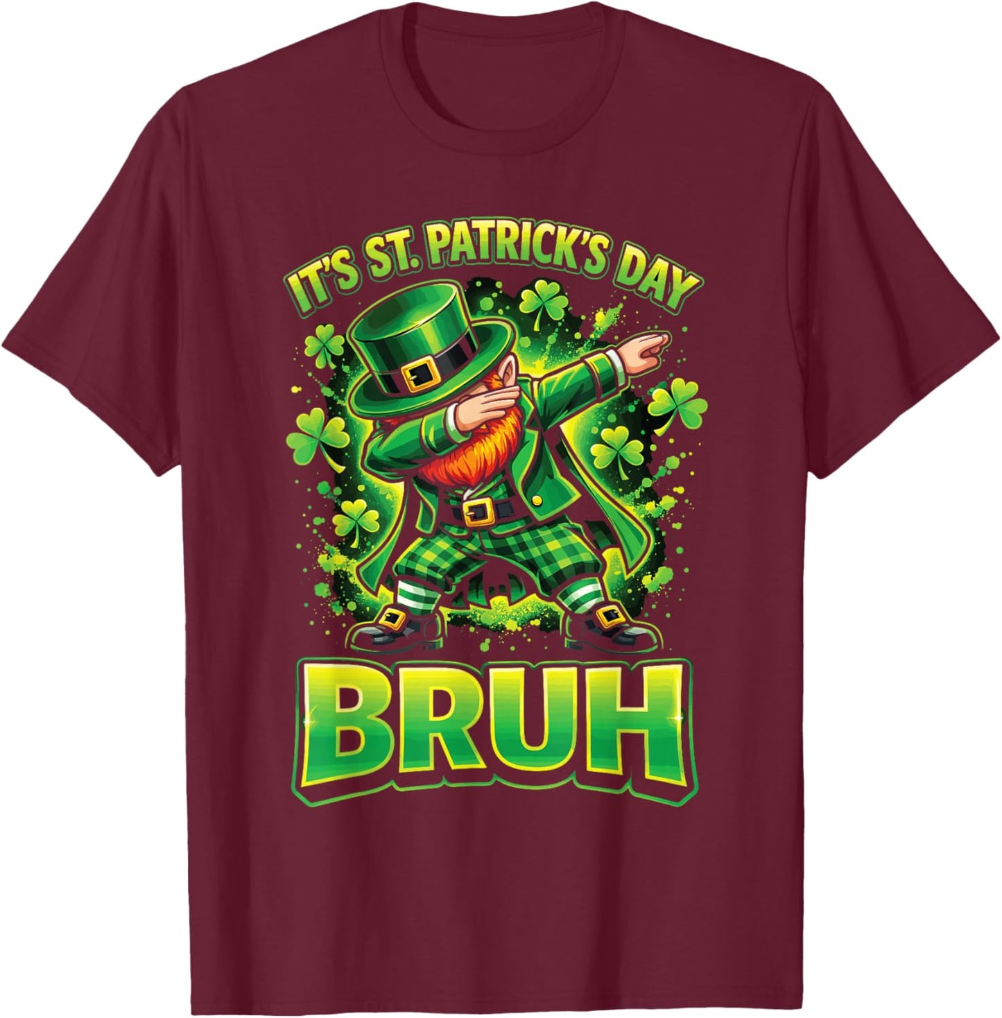St Patricks Day Bruh for Boys Kids Funny Leprechaun T-Shirt - T-Shirt | Maroon