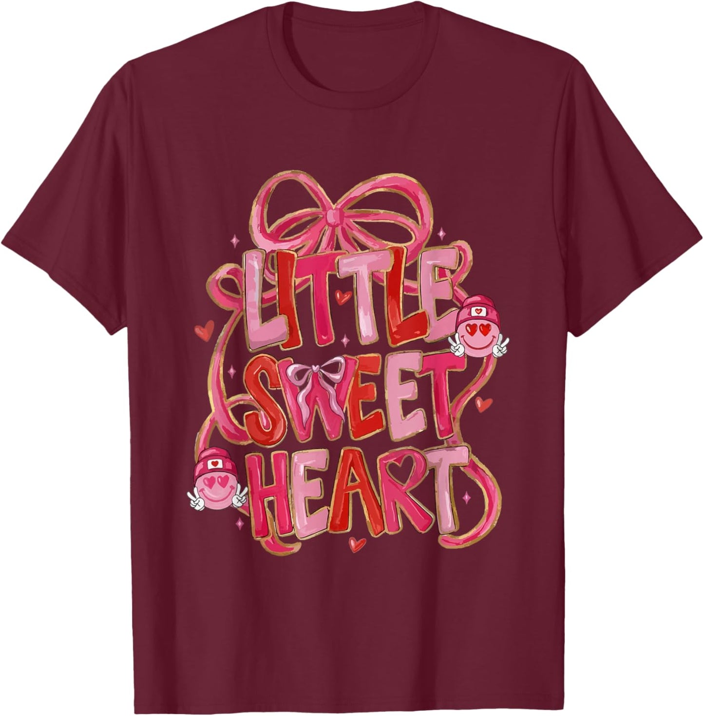 Coquette Bow Little Sweetheart Valentine Girly Love XOXO T-Shirt - T-Shirt | Maroon