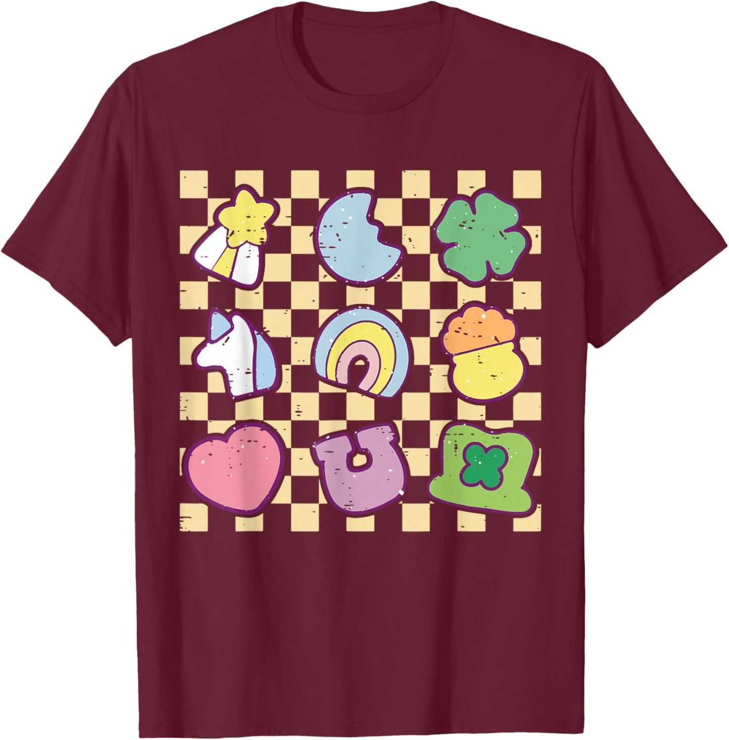 Retro Rainbow Lucky Charm Shamrock St Patricks Day Girly T-Shirt - T-Shirt | Maroon