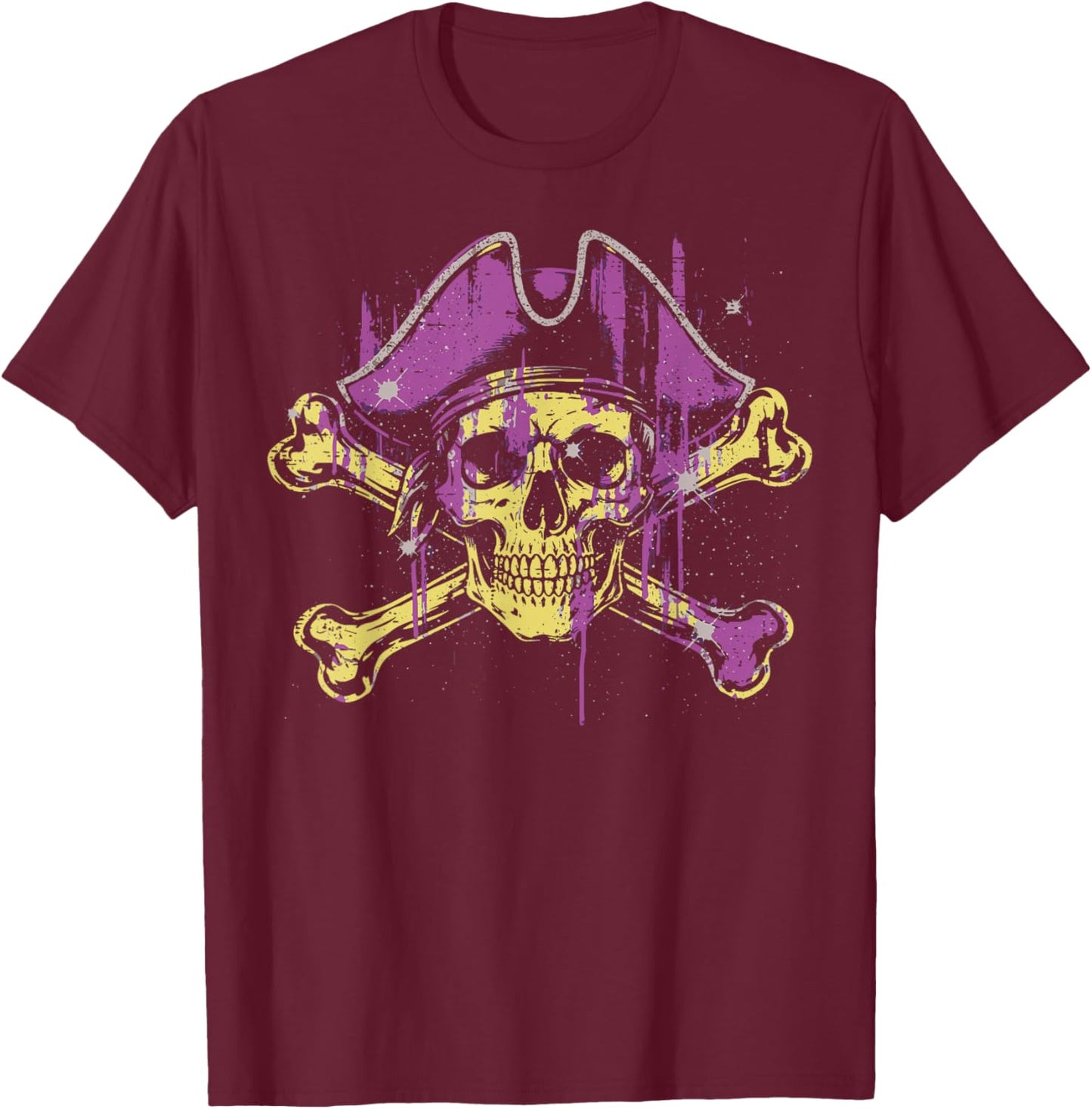 Purple Pirate Skull Hat Crossbones Vintage Women Girls Kids T-Shirt - T-Shirt | Maroon