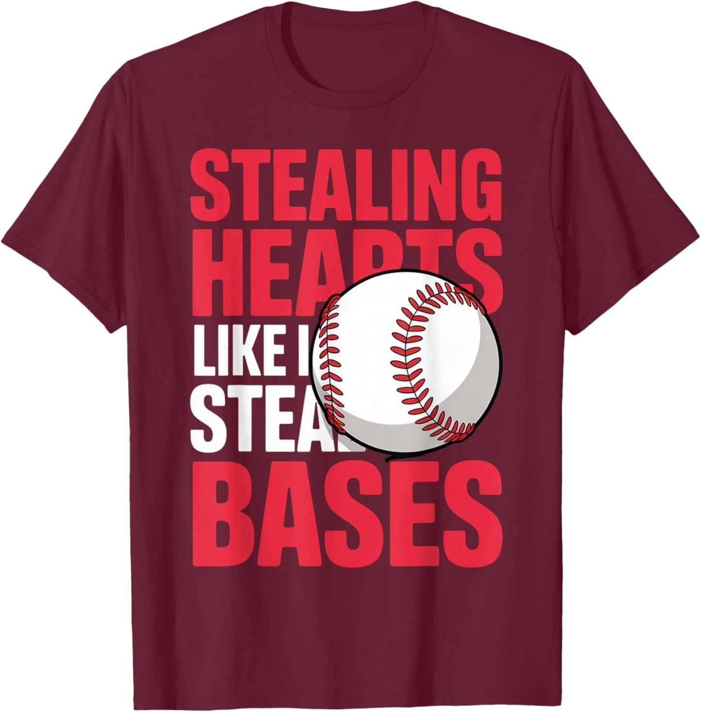 Kids Stealing Hearts Like I Steal Bases Cute Baseball Boys T-Shirt - T-Shirt | Maroon