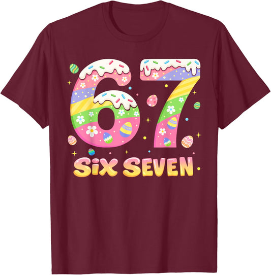 67 Six Seven Bunny Rabbit for Girls Kids Boys Teacher Easter T-Shirt - T-Shirt | Maroon