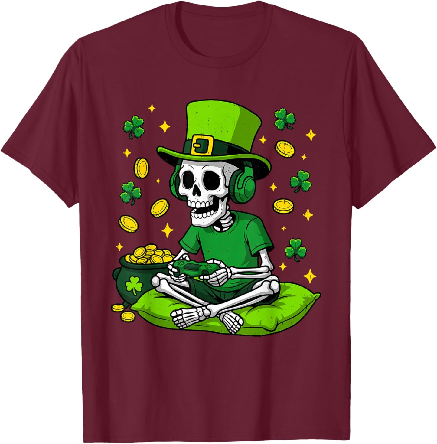 Boys St Patricks Day Irish Gamer Video Game Gaming Youth Kid T-Shirt - T-Shirt | Maroon
