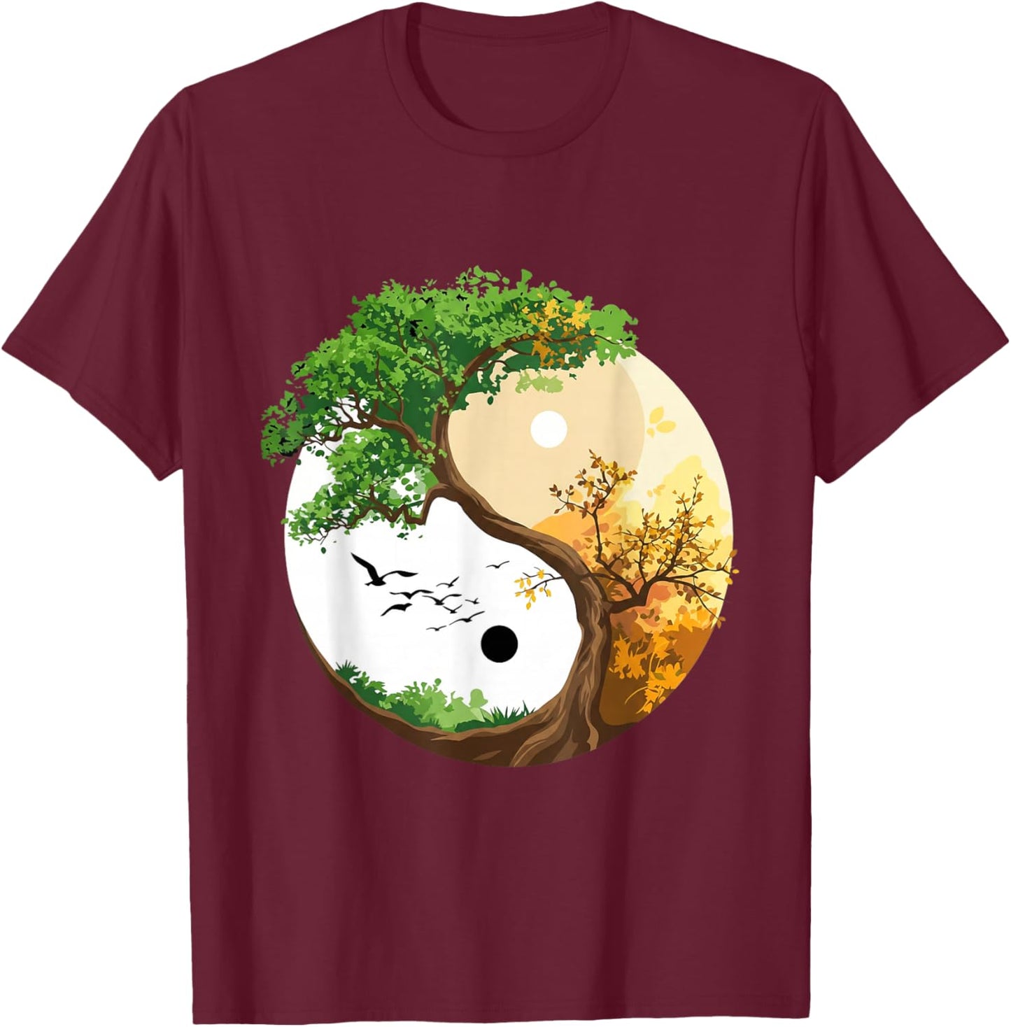 Yoga Chakra Tree of Life Hatha Wrinkled Hippoe T-Shirt - T-Shirt | Maroon
