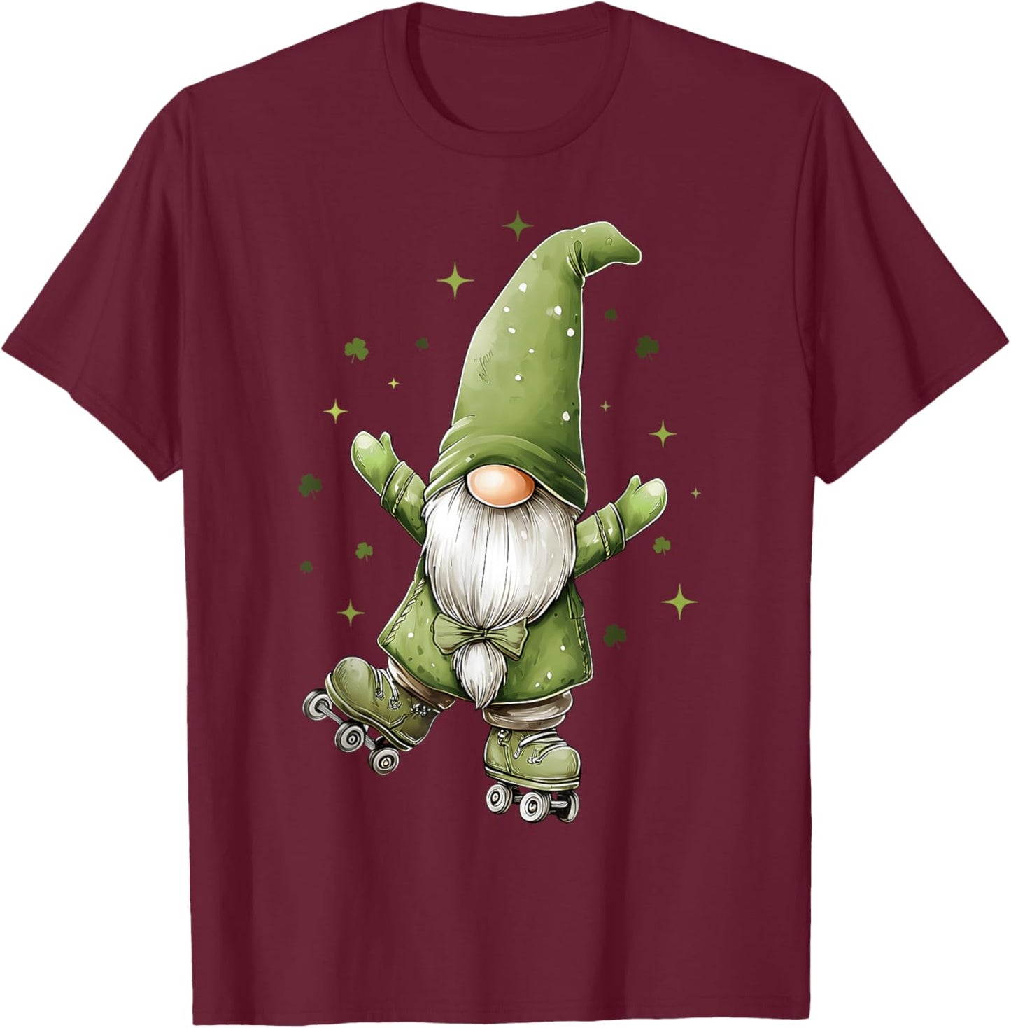 Roller Skating Skater St. Patricks Day Roller Skates Gnome T-Shirt - T-Shirt | Maroon