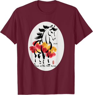 Chinese New Yr 2026 Year of The Fire Horse T-Shirt - T-Shirt | Maroon