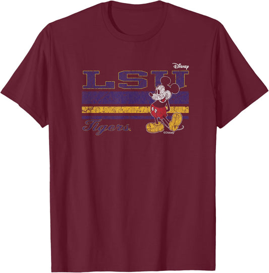 LSU Tigers Mickey Mouse Vintage Black Officially Licensed T-Shirt - T-Shirt | Maroon