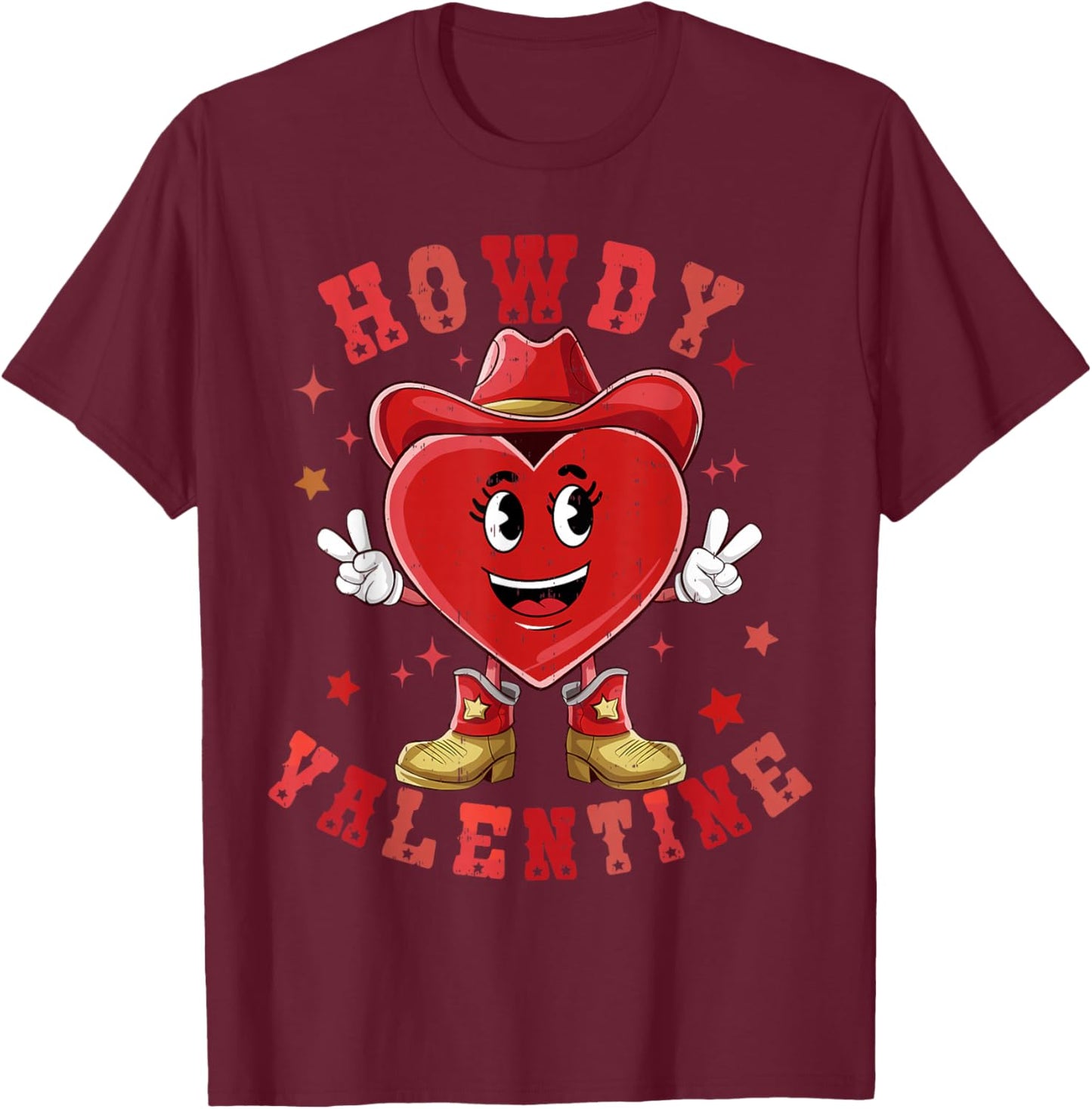 Howdy Valentine Hearts with Hat Valentines Day for Boys Girl T-Shirt - T-Shirt | Maroon