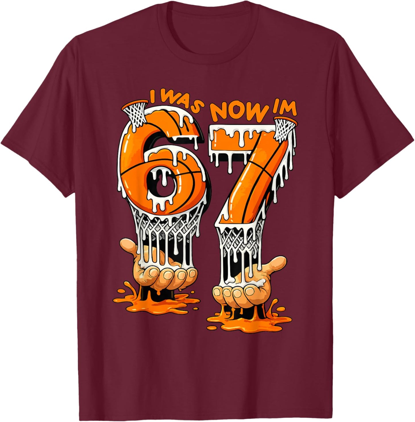 I was 6 Now I'm 7 Birthday Basketball 6 7 Meme 7th Birthday T-Shirt - T-Shirt | Maroon