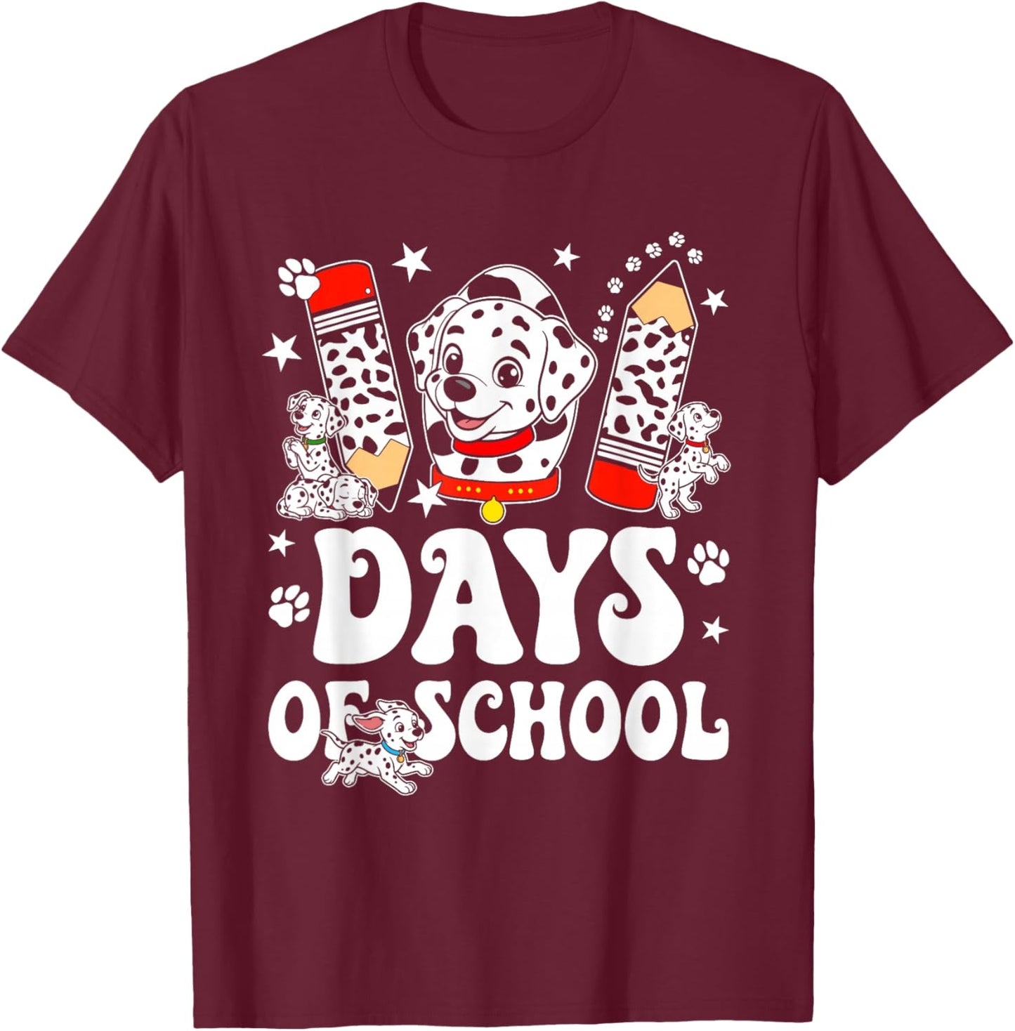 Happy 101 Days School Cute Dog 100 Days Smarter Student Kids T-Shirt - T-Shirt | Maroon