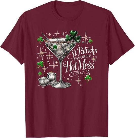 St Patrick's Favorite Hot Mess, Funny Shamrock Beer T-Shirt - T-Shirt | Maroon