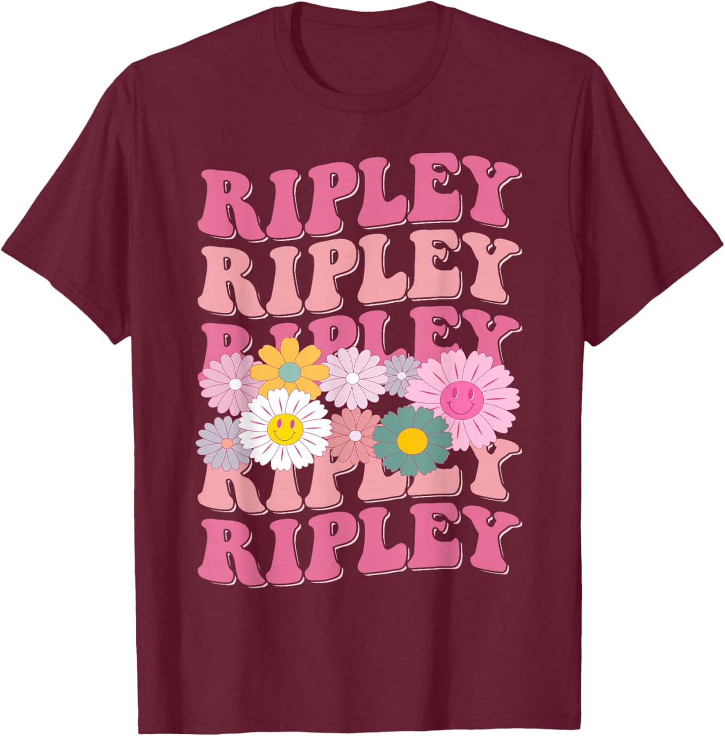 Girl Retro Ripley First Name Personalized Groovy 80's T-Shirt - T-Shirt | Maroon