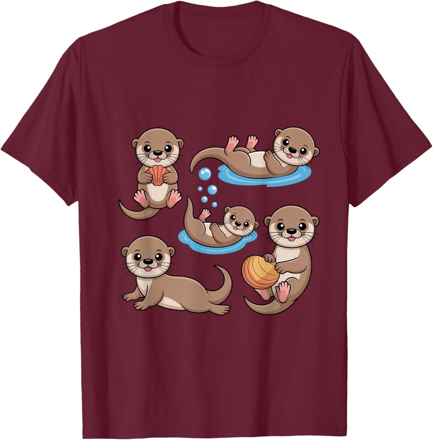 Cute Otters Playing Baby Otters T-Shirt - T-Shirt | Maroon