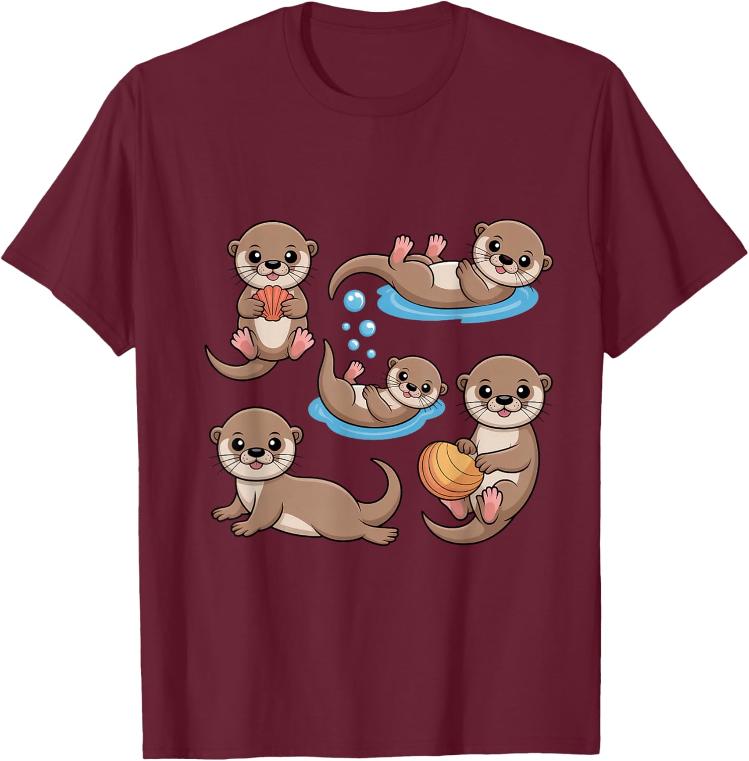 Cute Otters Playing Baby Otters T-Shirt - T-Shirt | Maroon