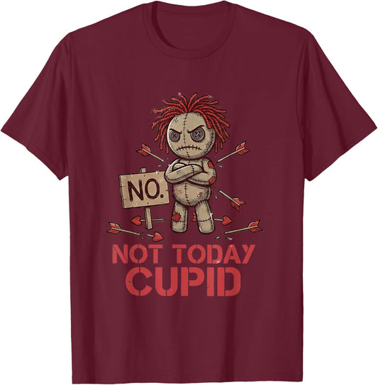 Anti Valentine Not Today Cupid Grumpy Voodoo Doll Sarcastic T-Shirt - T-Shirt | Maroon