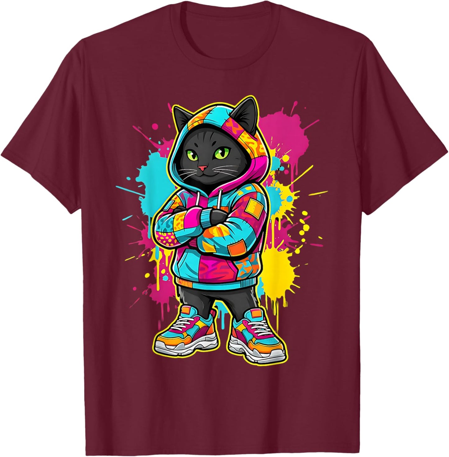 Cool Cat Kitten Animal Toddler Kids Colorful T-Shirt - T-Shirt | Maroon