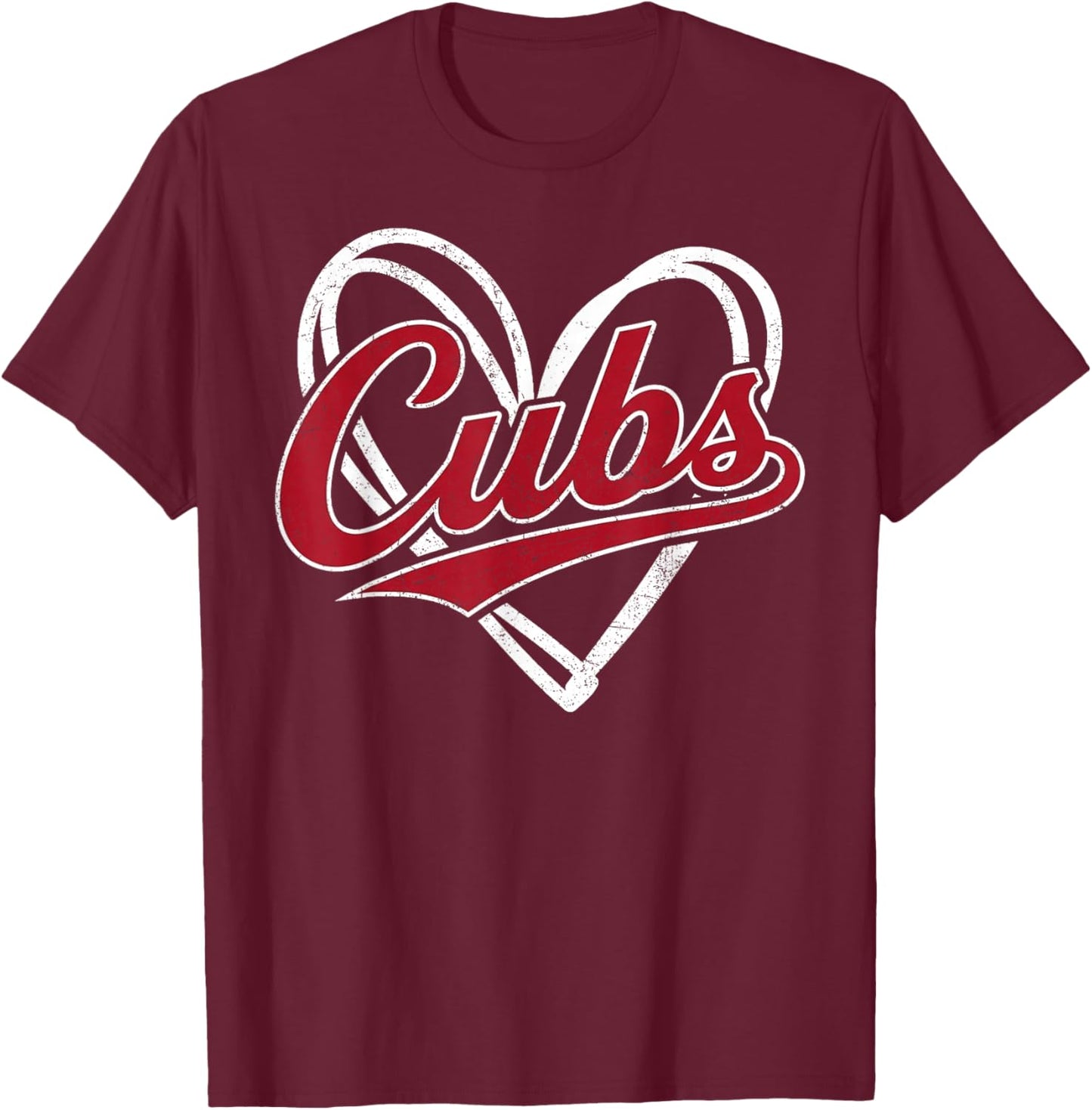 Vintage Cubs Heart Gifts Women Boy Girl Kid T-Shirt - T-Shirt | Maroon