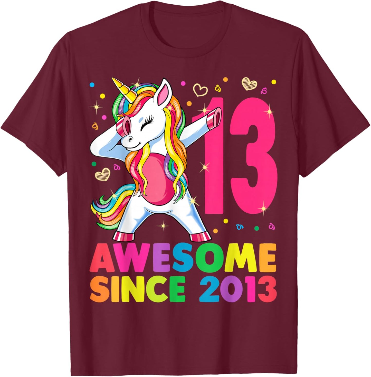 13 Years Old Unicorn Dabbing 13th Birthday Girl Gift Party T-Shirt - T-Shirt | Maroon