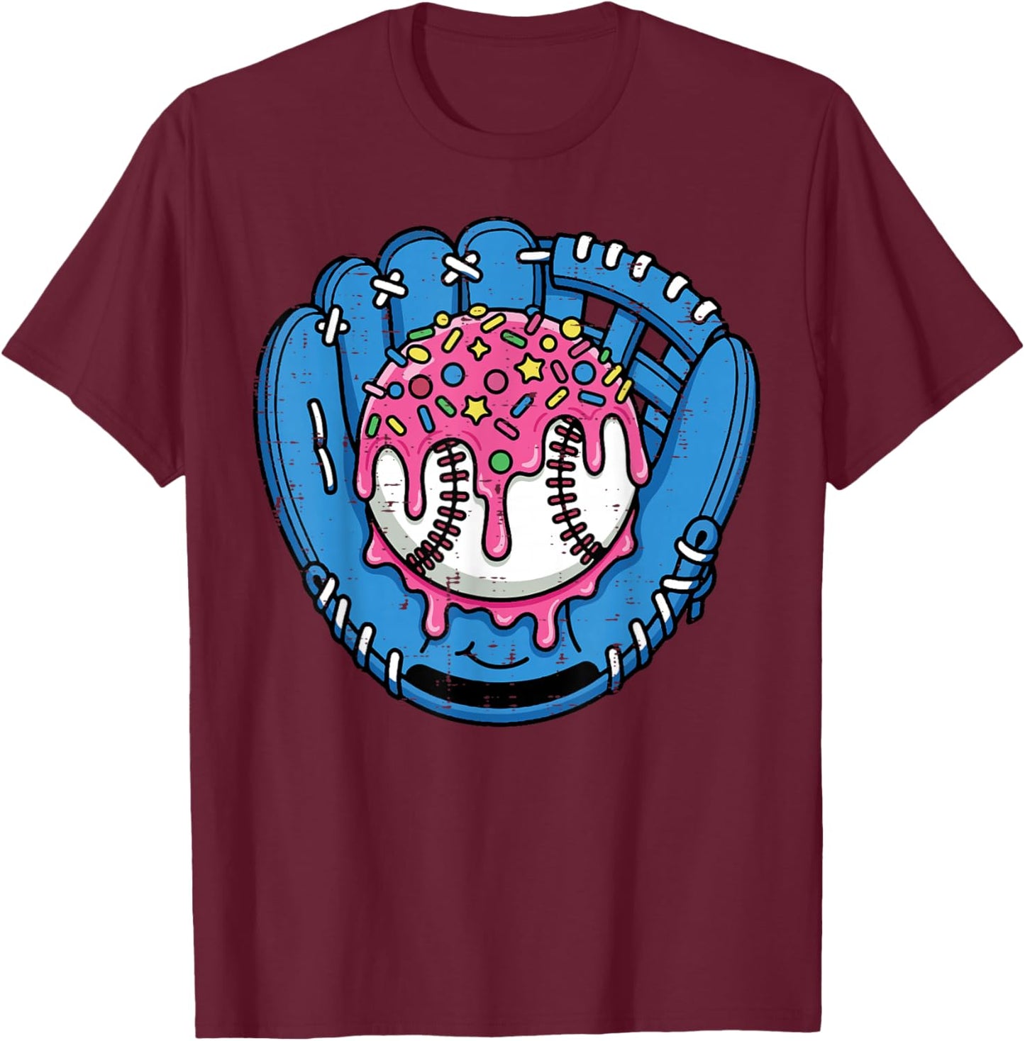 Baseball Gloves Ice Cream Drip Mitt Sports Men Boys Kids T-Shirt - T-Shirt | Maroon