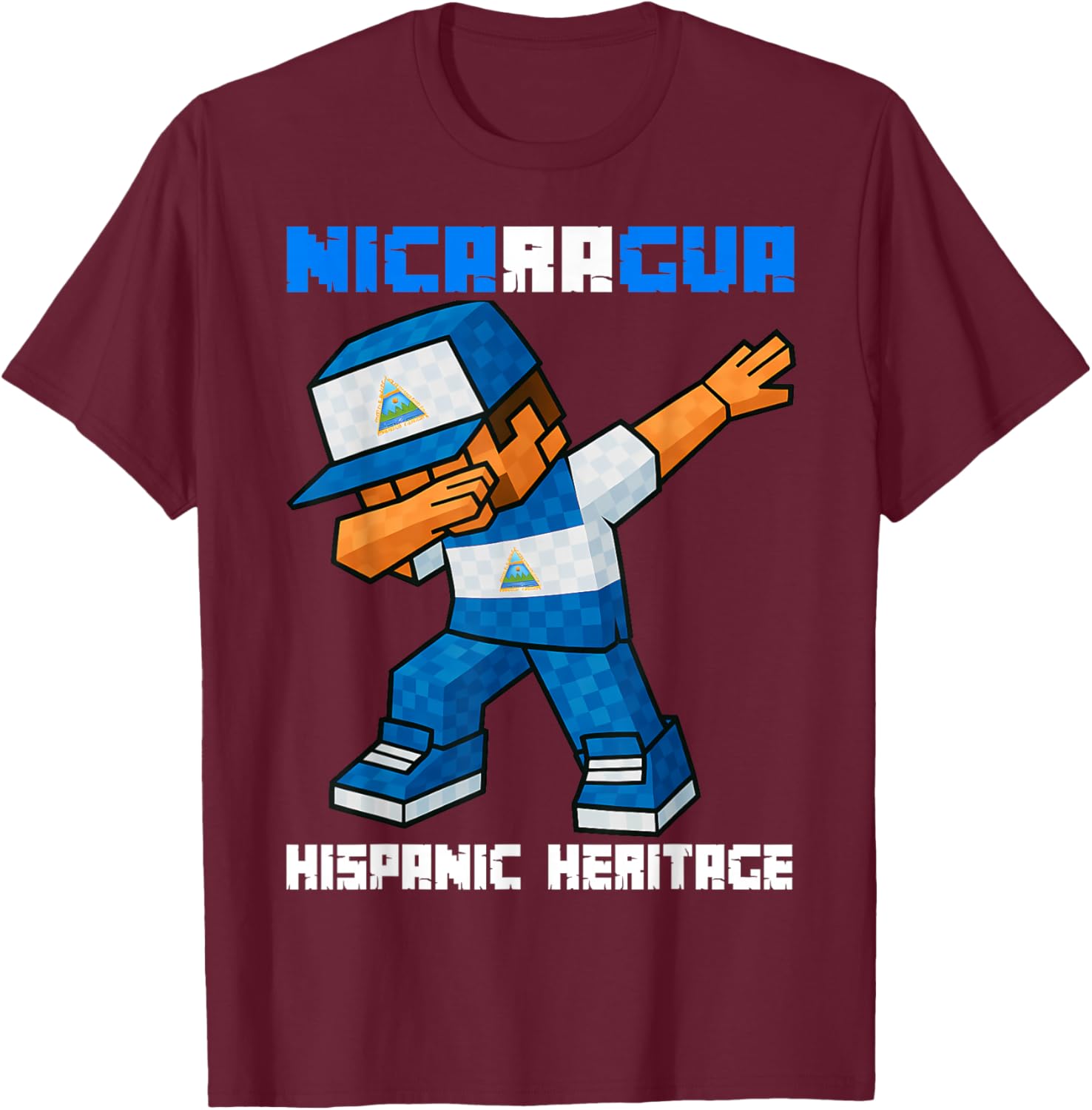 Nicaragua Dab Boys Game Pixel Hispanic Heritage Nicaraguan T-Shirt - T-Shirt | Maroon