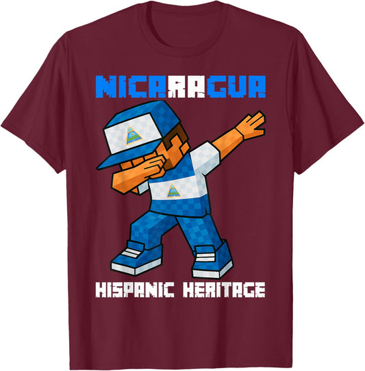 Nicaragua Dab Boys Game Pixel Hispanic Heritage Nicaraguan T-Shirt - T-Shirt | Maroon
