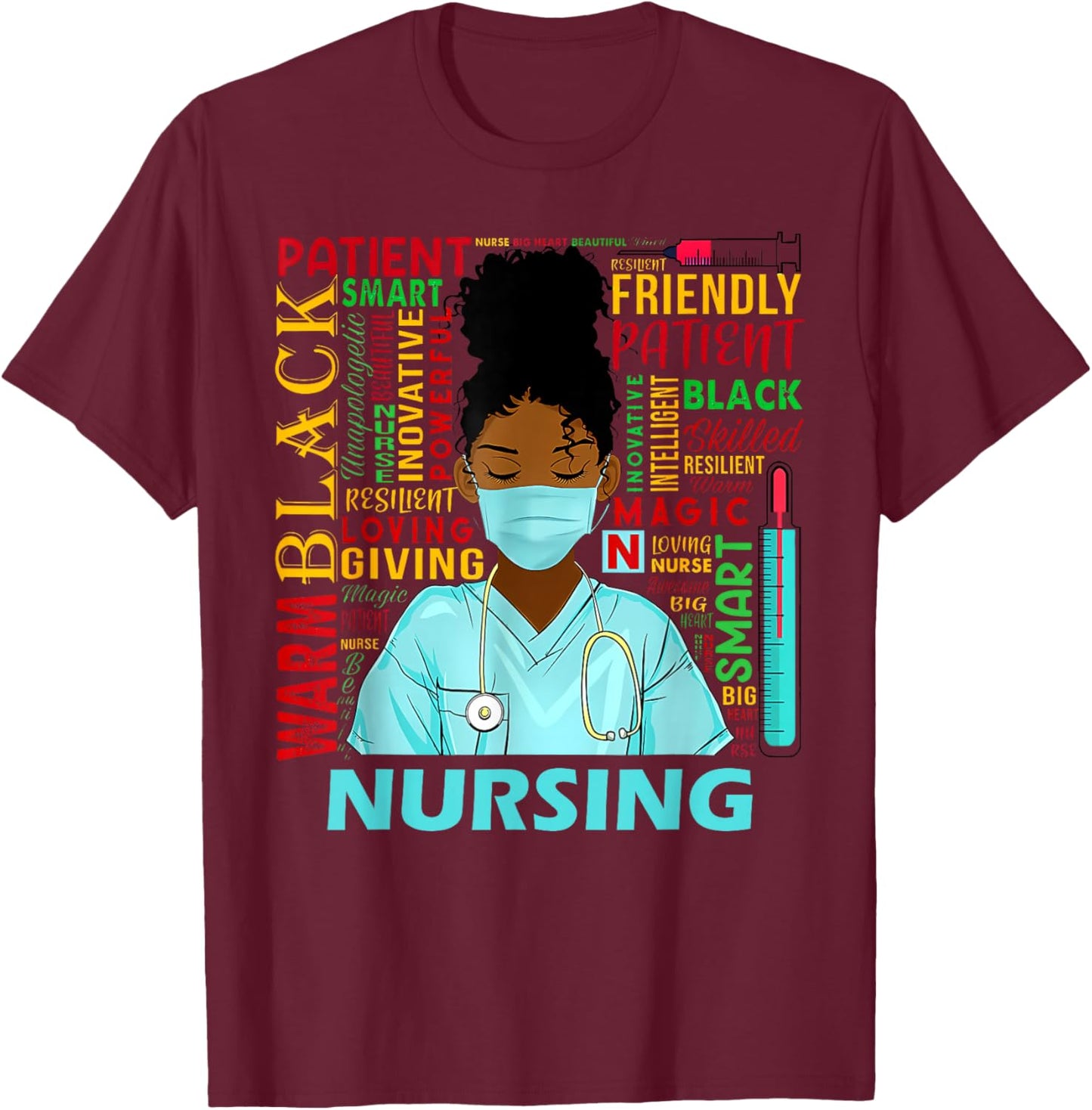 Black Strong Nurse Afro Love Melanin African American Women T-Shirt - T-Shirt | Maroon