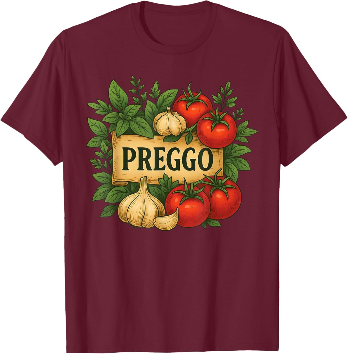 Cute Pregnancy Announcement Preggo Costume Prego Sauce Pasta T-Shirt - T-Shirt | Maroon