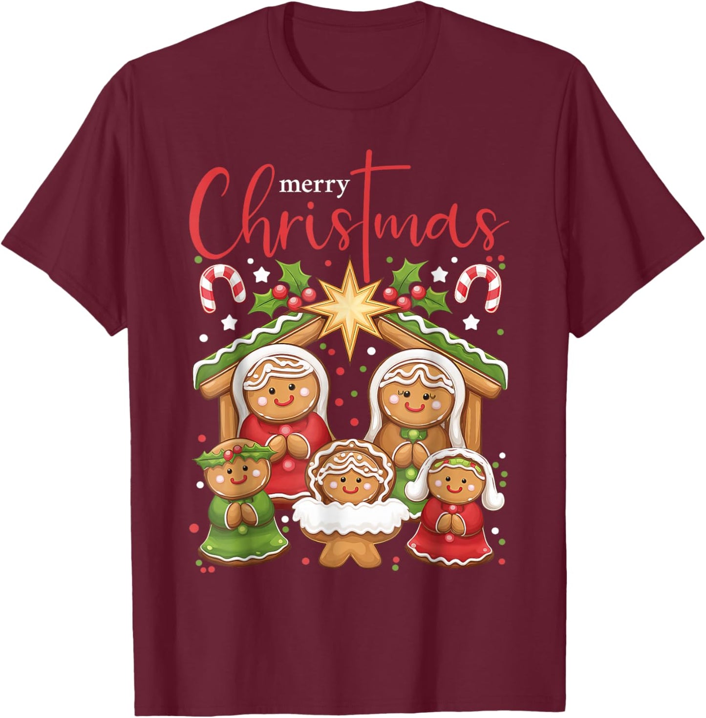 Jesus The Reason Gingerbread Christmas Christian Nativity T-Shirt - T-Shirt | Maroon