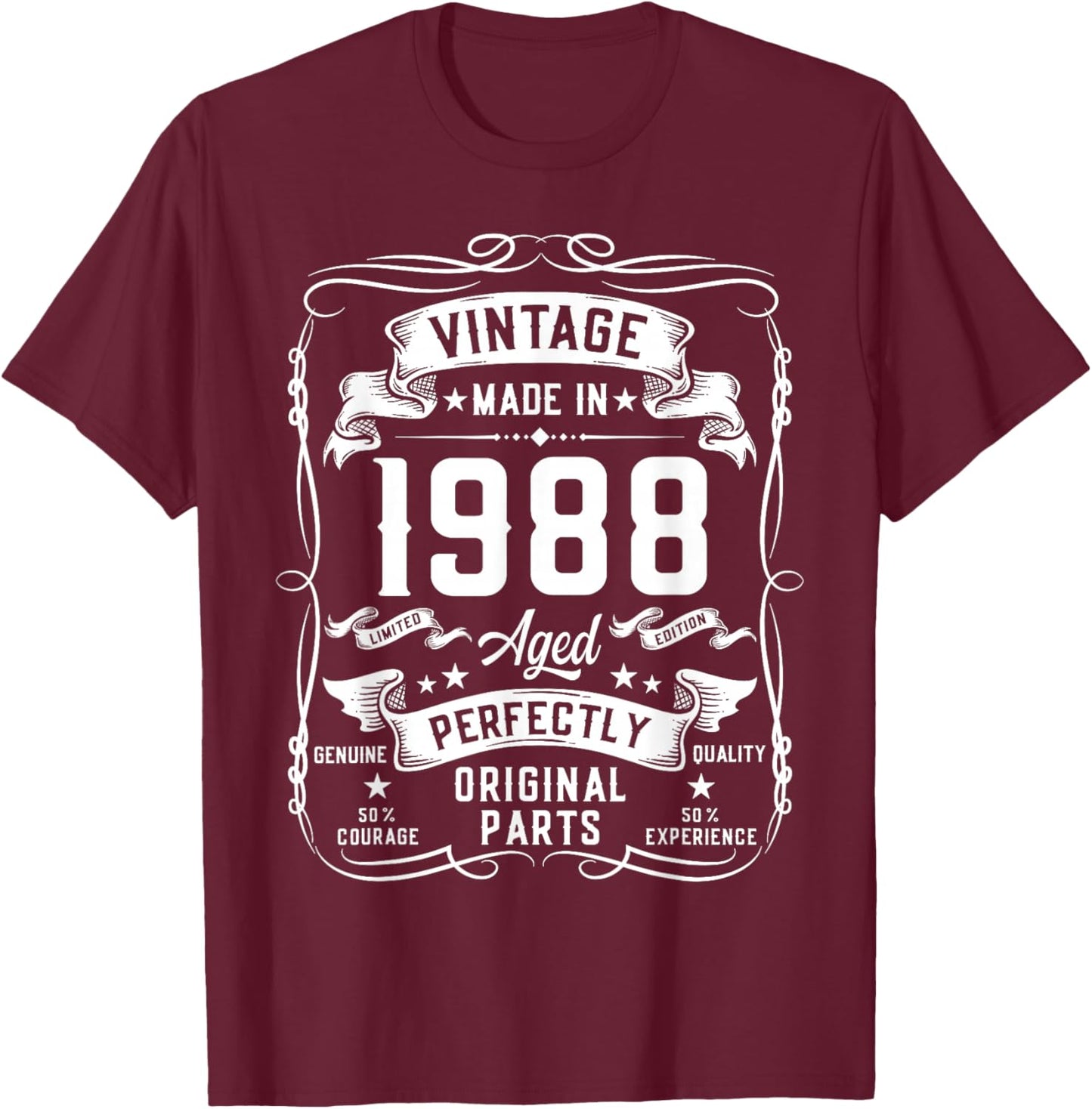 Vintage 1988 38yr 38th Birthday Gifts 38 Years Old T-Shirt - T-Shirt | Maroon
