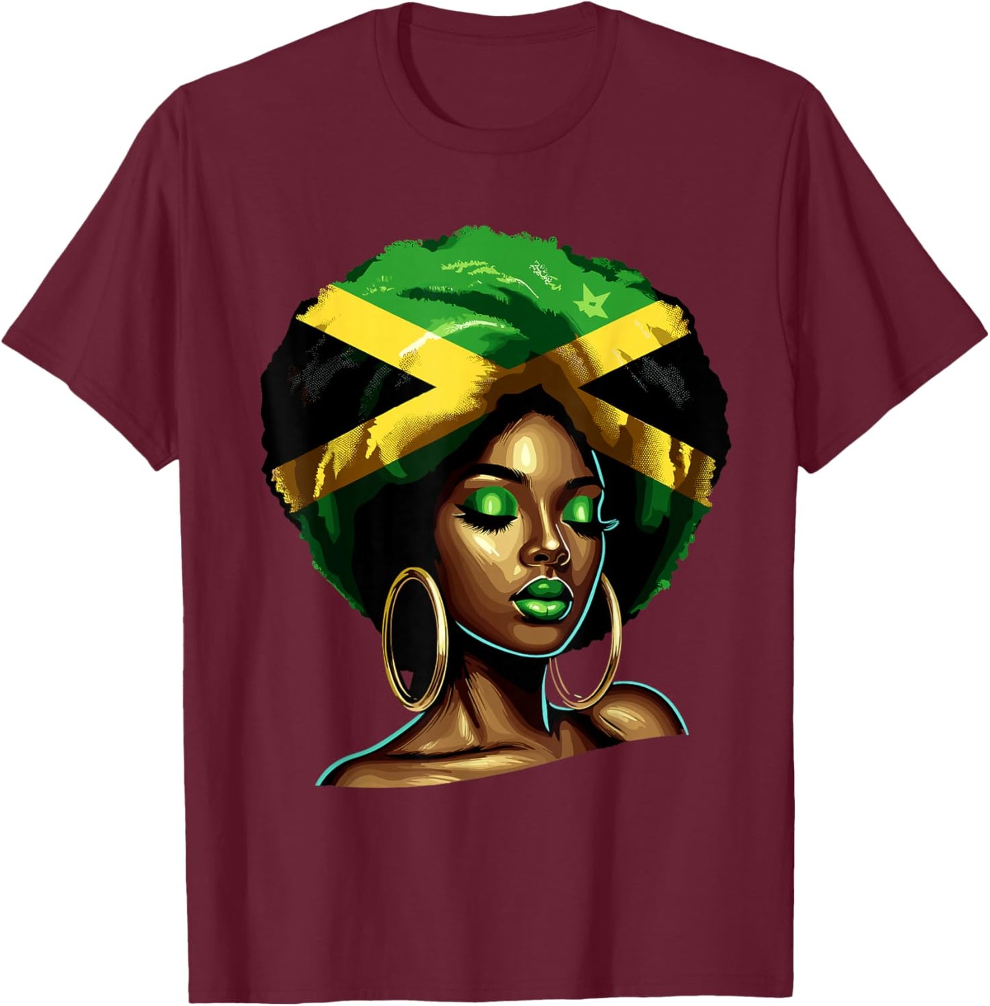 Jamaican Black Woman Melanin Jamaican Girls Afro T-Shirt - T-Shirt | Maroon