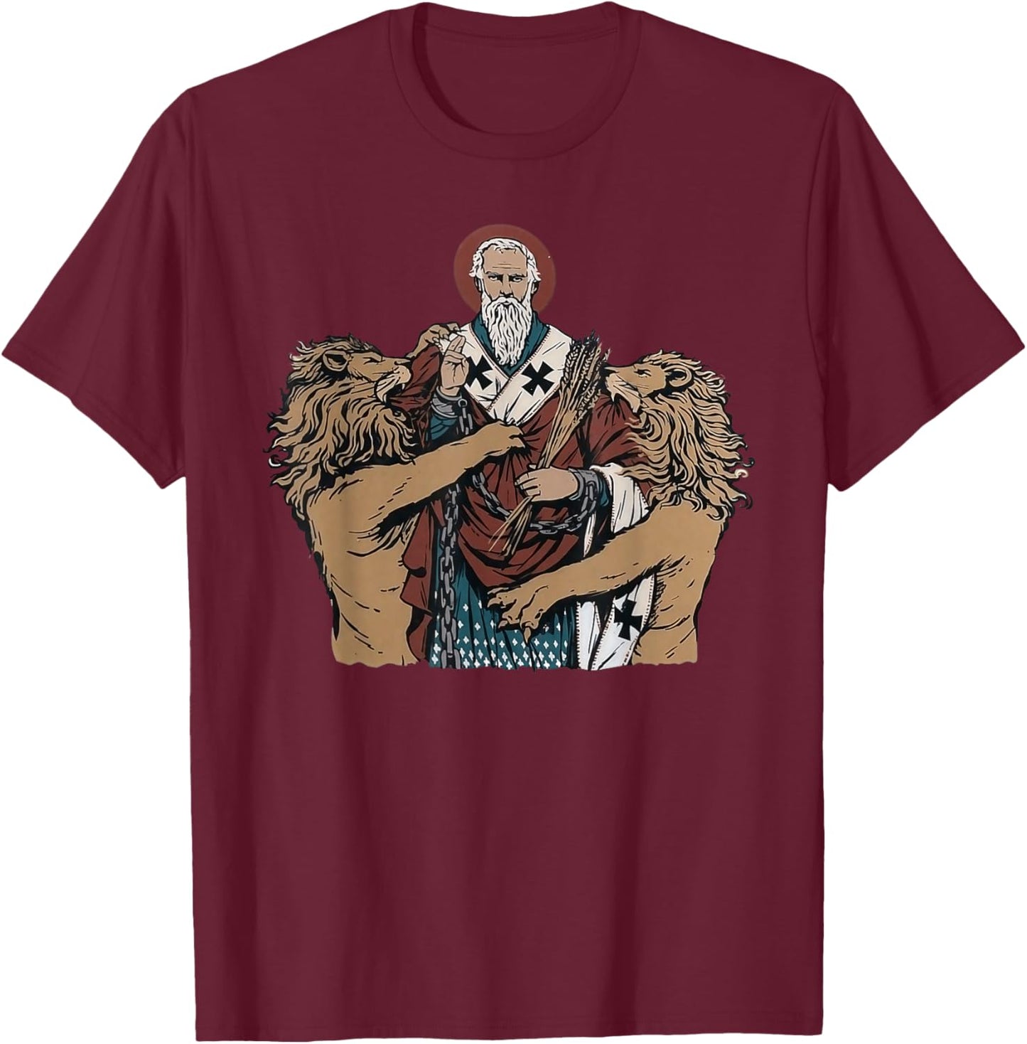 Saint Ignatius of Antioch Catholic Devotional Artwork T-Shirt - T-Shirt | Maroon