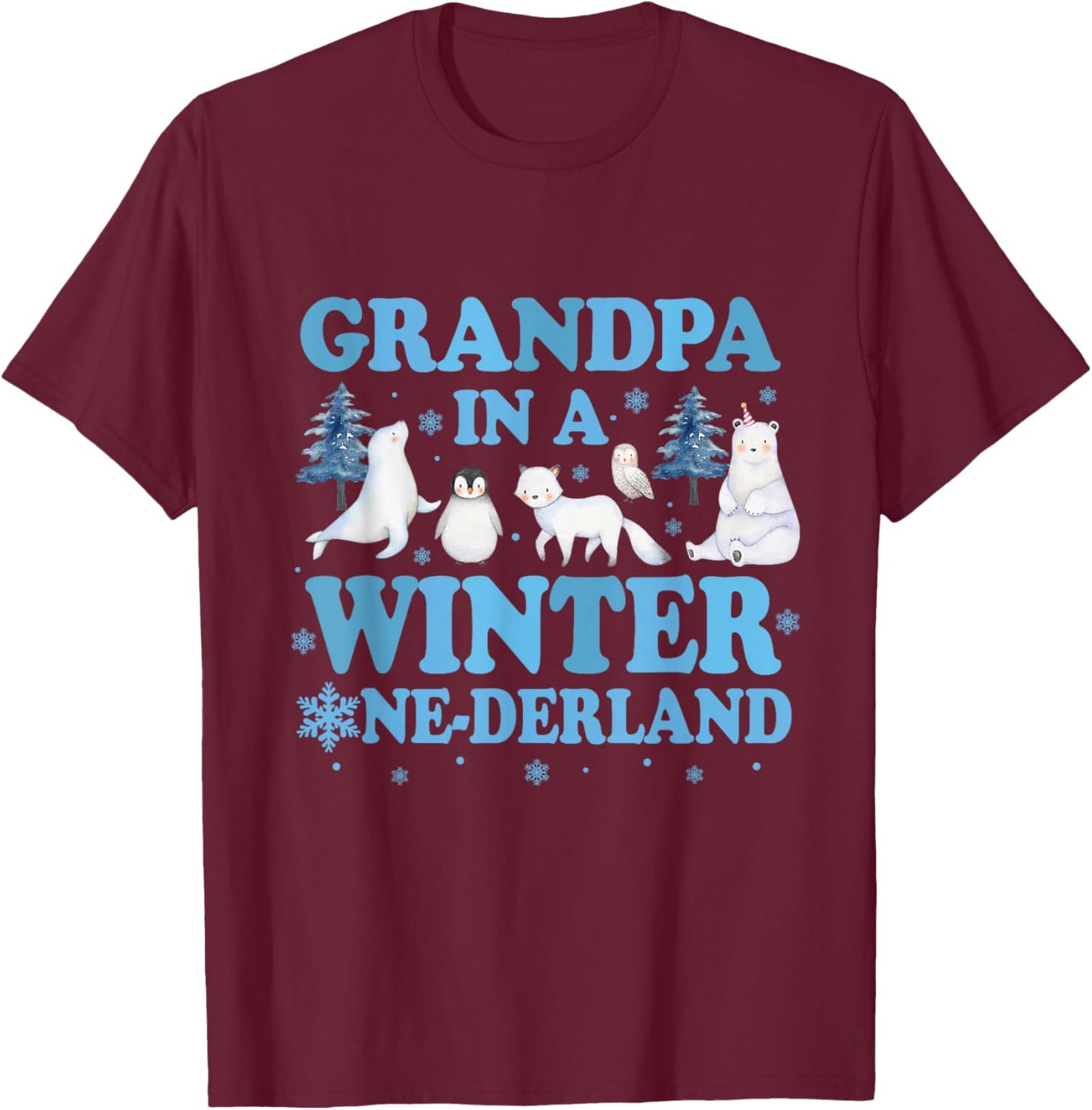 Grandpa in a Winter Onederland Birthday Boy Arctic Animals T-Shirt - T-Shirt | Maroon